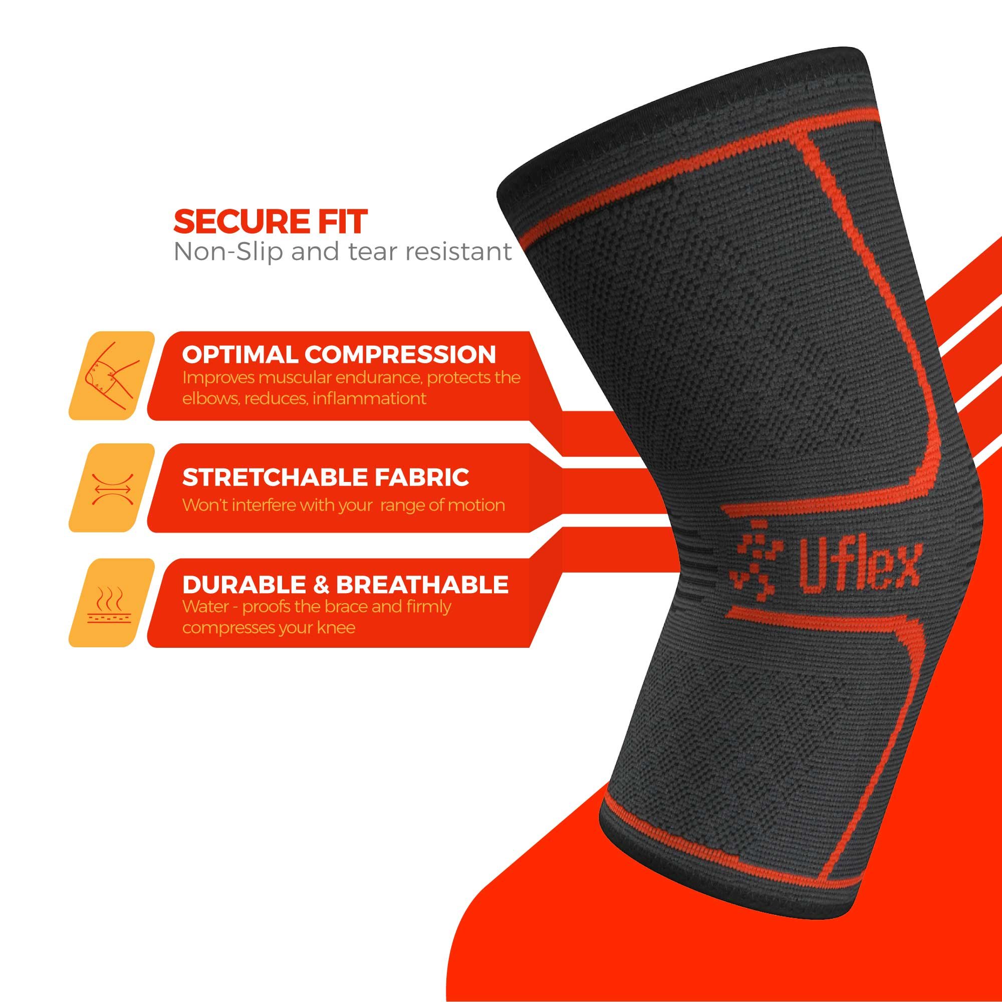 UFlex Athletics Knee Compression Sleeve Support Running, Jogging