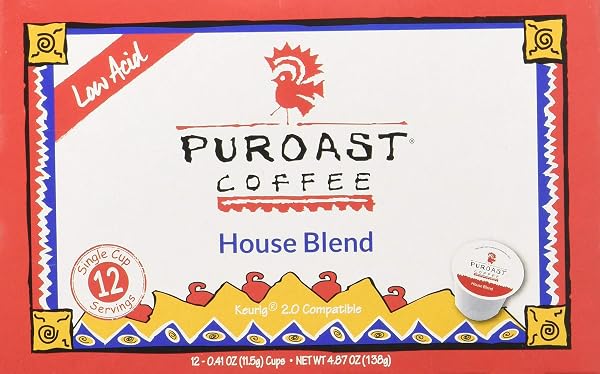 PUROAST LOW ACID COFFEE| HOUSE BLEND SINGLE SERVE PODS | MEDIUM ROAST | HIGH ANTIOXIDANTS & HIGH PH |NO BITTER AFTERTASTE | REDUCED HEARTBURN & GERD FRIENDLY | 12 COUNT – COMPATIBLE WITH KEURIG BREWER