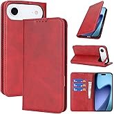 Jaorty Wallet Case Compatible with iPhone 17 Air,Premium PU Leather Flip Folio Purse with Card Holder,Kickstand Magnetic Closure TPU Shockproof Interior Protective Cover,6.6 Inch,Red