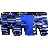 Columbia Men's Printed Polyester Stretch Solid Boxer Brief 3 Pair, Navy/Blue Stripes, XX-Large