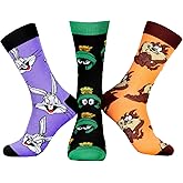 Seven Times Six WB Looney Tunes Character Men's Bugs Bunny Taz Marvin The Martian 3 Pair Casual Crew Socks Mid Calf