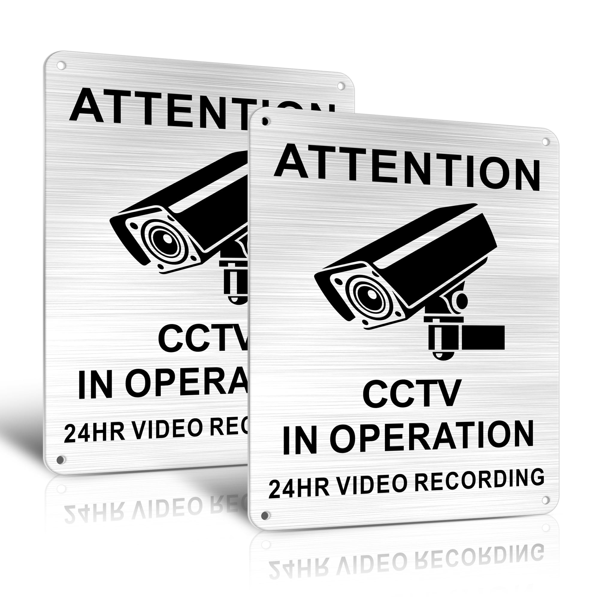 TAKULA 20 * 15CM CCTV in Operation Sticker Schild aus Gebürstetem Aluminium mit Lasergravur und Selbstklebendem Aufkleber，cctv Sign with Screw Holes|Pack of 2