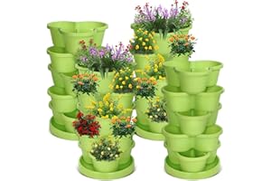 Nuogo 4 Set 5 Tier Vertical Planter Stackable Garden Planter with Bottom Saucer Strawberry Planter Hanging Tower Herbs Pots for Gardening Outdoor Indoor Growing Flower Vegetables Succulents(Green)