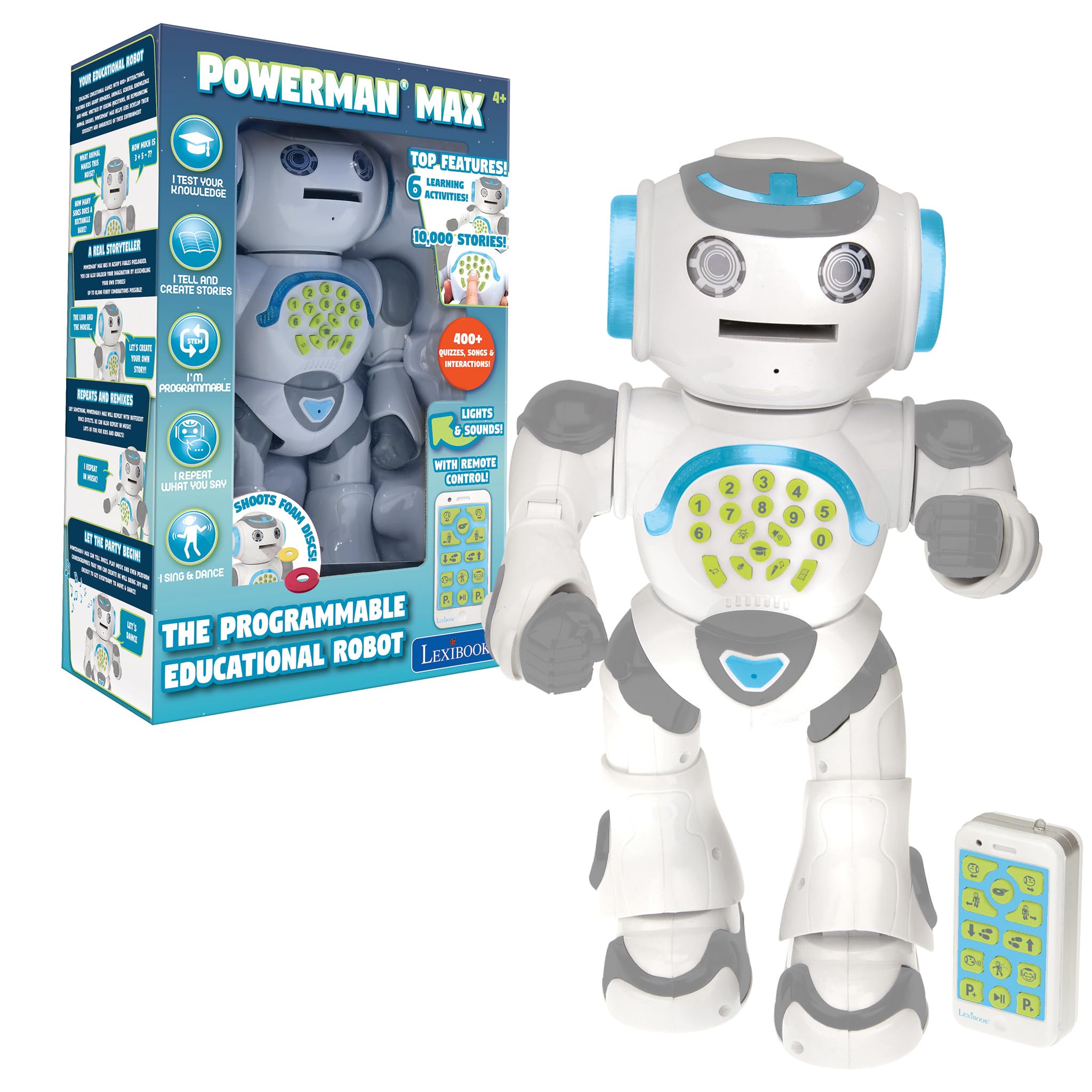 LEXIBOOK Powerman Max - Remote Control Walking Talking Toy Robot, STEM Programmable, Dances, Sings, Tells 10,000 Stories, 300+ Learning Quiz, Shooting Discs and Voice Repeat for kids 4+ - ROB80EN — image 1