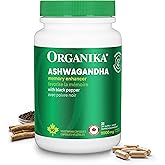 Organika Canadian-Made Ashwagandha with Black Pepper- Enhanced Absorption, Memory Support, Sleep Aid, Adaptogenic- 90vcaps