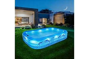 STAROCEAN 2025 Upgrade Inflatable Pools with Lights, Inflatable Swimming Pools for Adults, Blow Up Pool Solar, Large Pool, Durable Thickened Inflatable Pool for Backyard- Light Blue
