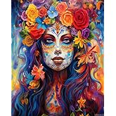 SVINOILER Mexico Day of The Dead DIY Paint by Numbers for Adults Beginner Drawing Skeleton Rose Oil Hand Painting Skull Flowers Paint by Number Kits Arts Crafts for Home Office Wall Decor 16x20inch