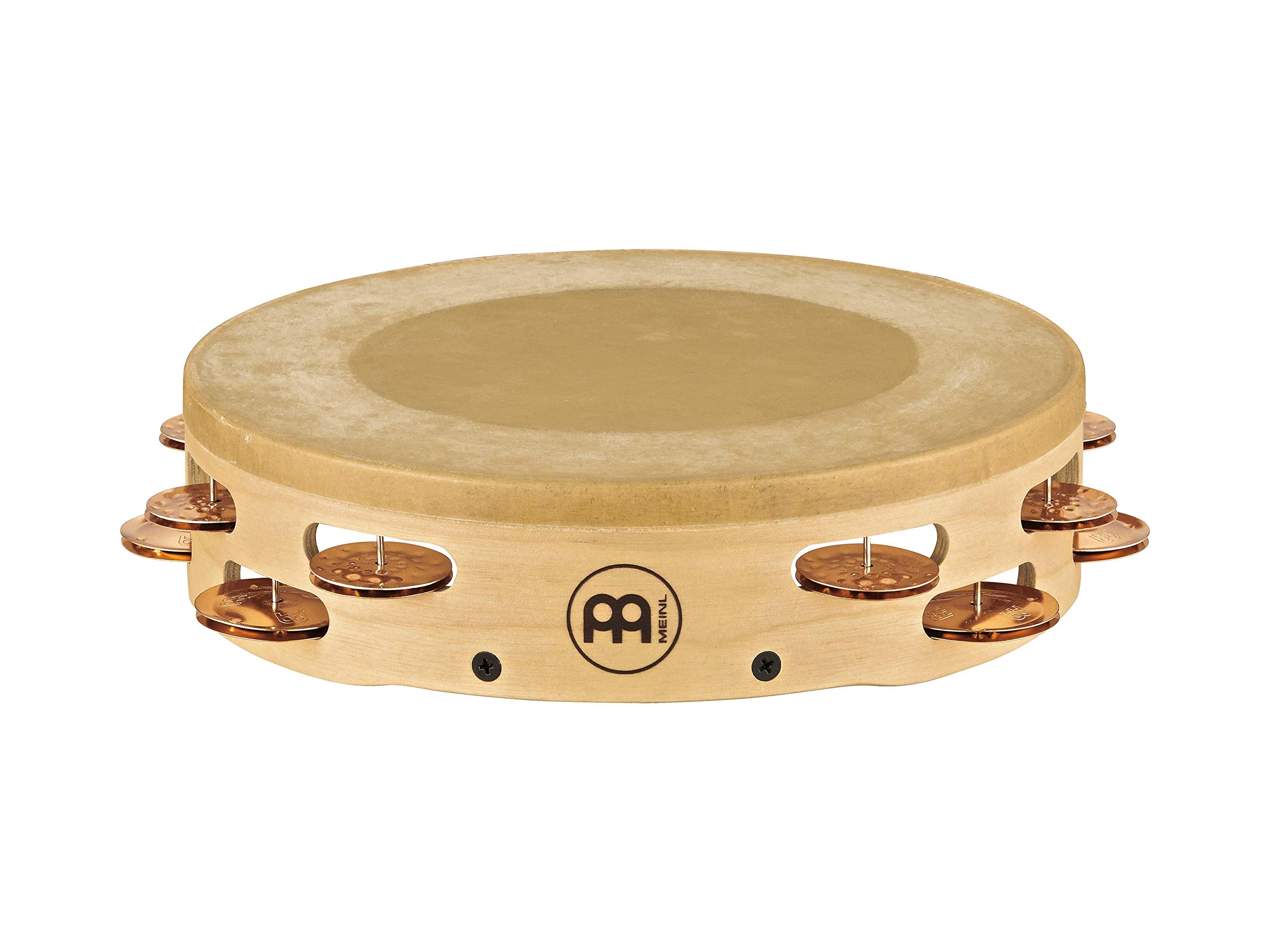 Meinl Percussion Artisan Headed Tambourine - 2-Row Tambourine - With Calf Skin Head - 10-inch Diameter - Maple / Bronze, Natural (AE-MTAH2BO)
