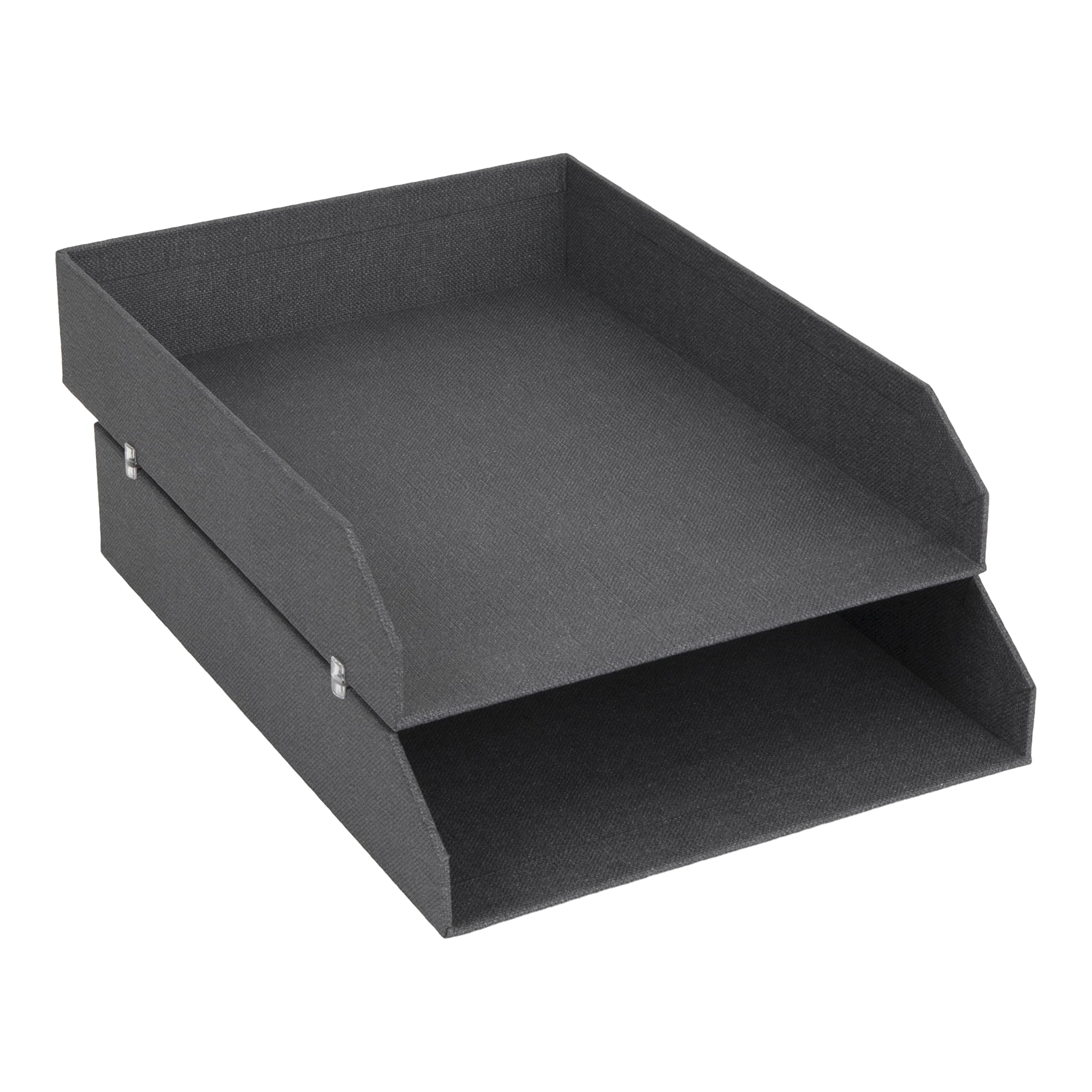 Bigso Box of Sweden Set of 2 Letter Tray Boxes for the Office - Stackable Desk Storage Box for Papers, Documents etc - Two-Tier Fibreboard Filing and Storage Box System - Black — image 1