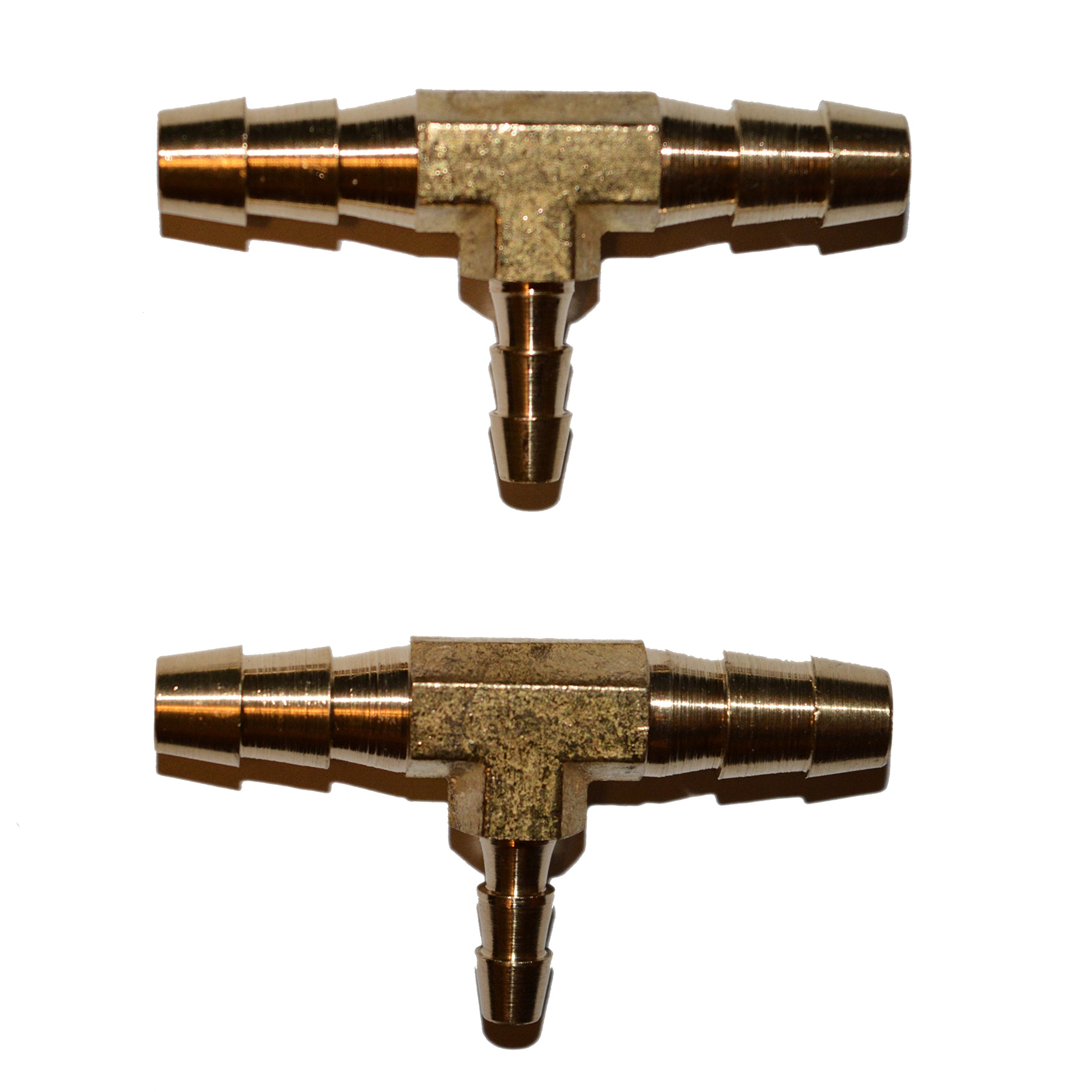 Brass Barb Tee Fitting 1/4" x 1/4" x 1/8" (Set of Two)