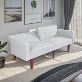 HIPIHOM 68.11" Futon Sofa Bed, Mid Century Modern Cotton Fabric Convertible Sleeper Couch with Split Back &amp; Adjustable Angles, Tufted Loveseat Futon Couch for Small Spaces, Living Room, Apartment,Dorm