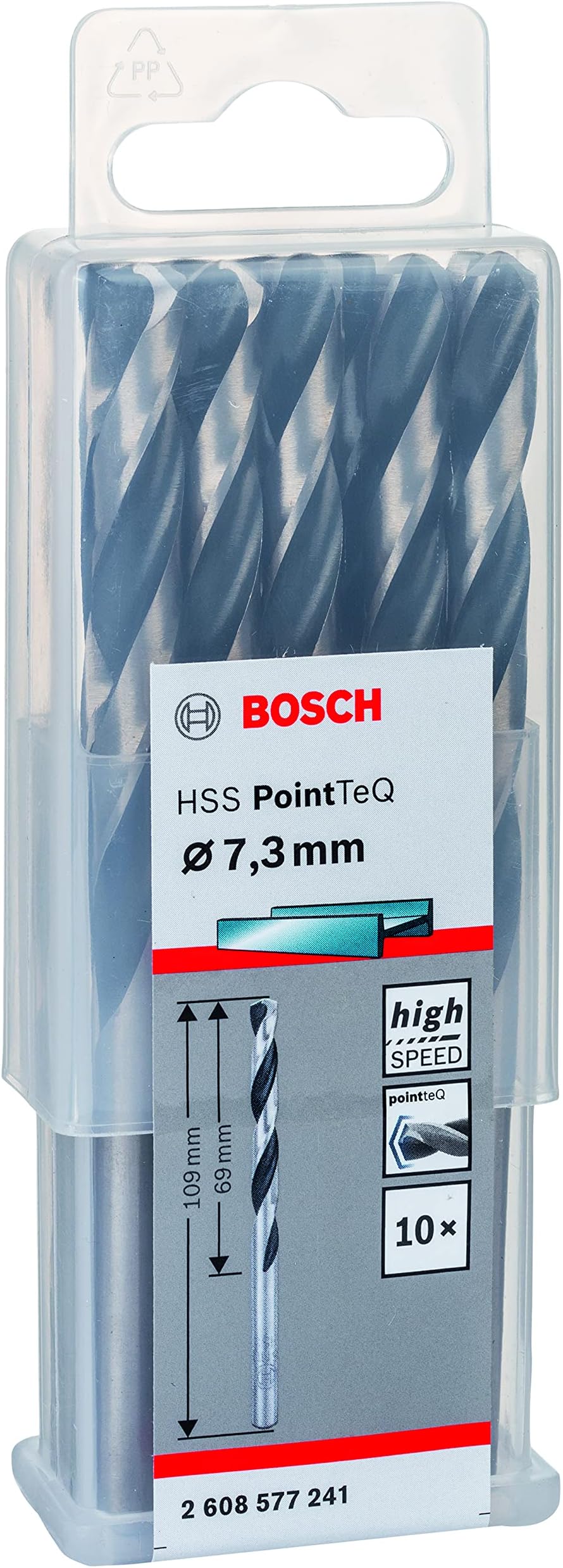 Bosch 10-piece PointTeQ HSS Twist Drill Bit Metal 7.3 x 69 x 109 mm