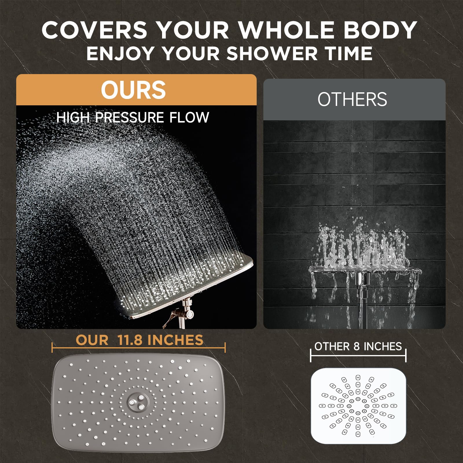 Curated visual reference: Gallery Detail: Mua Veken Wide Brushed Nickel Rain Shower Head With Handheld