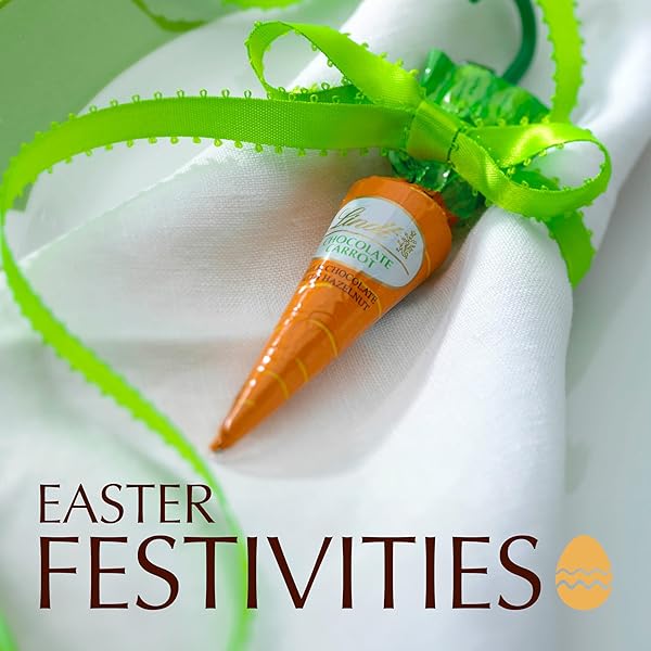 LINDT CHOCOLATE CARROTS, SOLID MILK CHOCOLATE EASTER CANDY BLENDED WITH HAZELNUT, 1.9 OZ BOX
