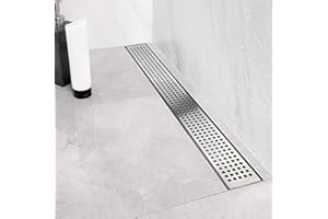 Neodrain 48-Inch Linear Shower Drain with Removable Quadrato Pattern Grate,Brushed 304 Stainless Steel Rectangle Shower Floor Drainr, Linear Drain with Leveling Feet,Hair Strainer