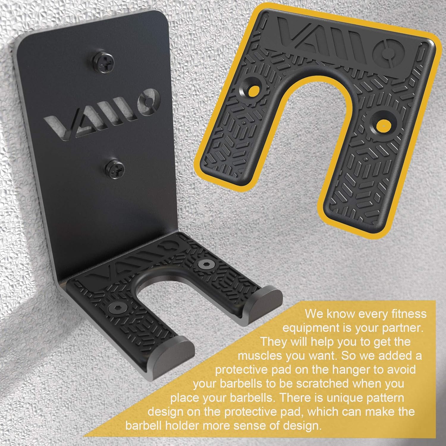 VAIIO Single Olympic Barbell Hanger, Garage Gym Bar Wall Rack, Vertical Barbell Mount Rack, Black Powder Coated, Space Saving Commercial or Home Gym Accessory, Holds Under 33mm Bar Size : Sports & Outdoors