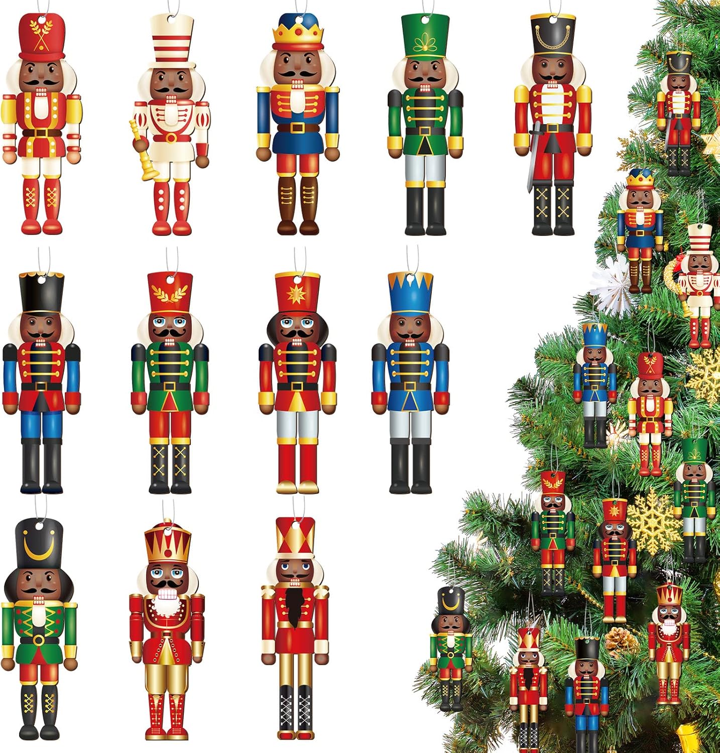 Nutcrackers - 36 Pcs Christmas Nutcrackers Ornaments African American Hanging Christmas Tree Decorations King and Soldier Nutcracker Black Figures Nutcracker Ornaments for Xmas Tree (Black African Style)