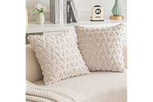 AQOTHES Set of 2 Heart Love Cute Beige Decorative Throw Pillow Covers 18x18, Soft Plush Faux Fur Wool Pillow Covers for Couch Sofa Home