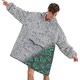 Glow in The Dark Game Controller Wearable Blanket Hoodie for Adult,Oversized Sherpa Fleece Blanket Hoodie for Women Men,Gamer