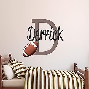 Custom Name Football Personalized Wall Decal - Boys Girls Personalized Name Football Sports Wall Sticker - Custom Name Sign - Custom Name Stencil Monogram - Room Wall Decor …