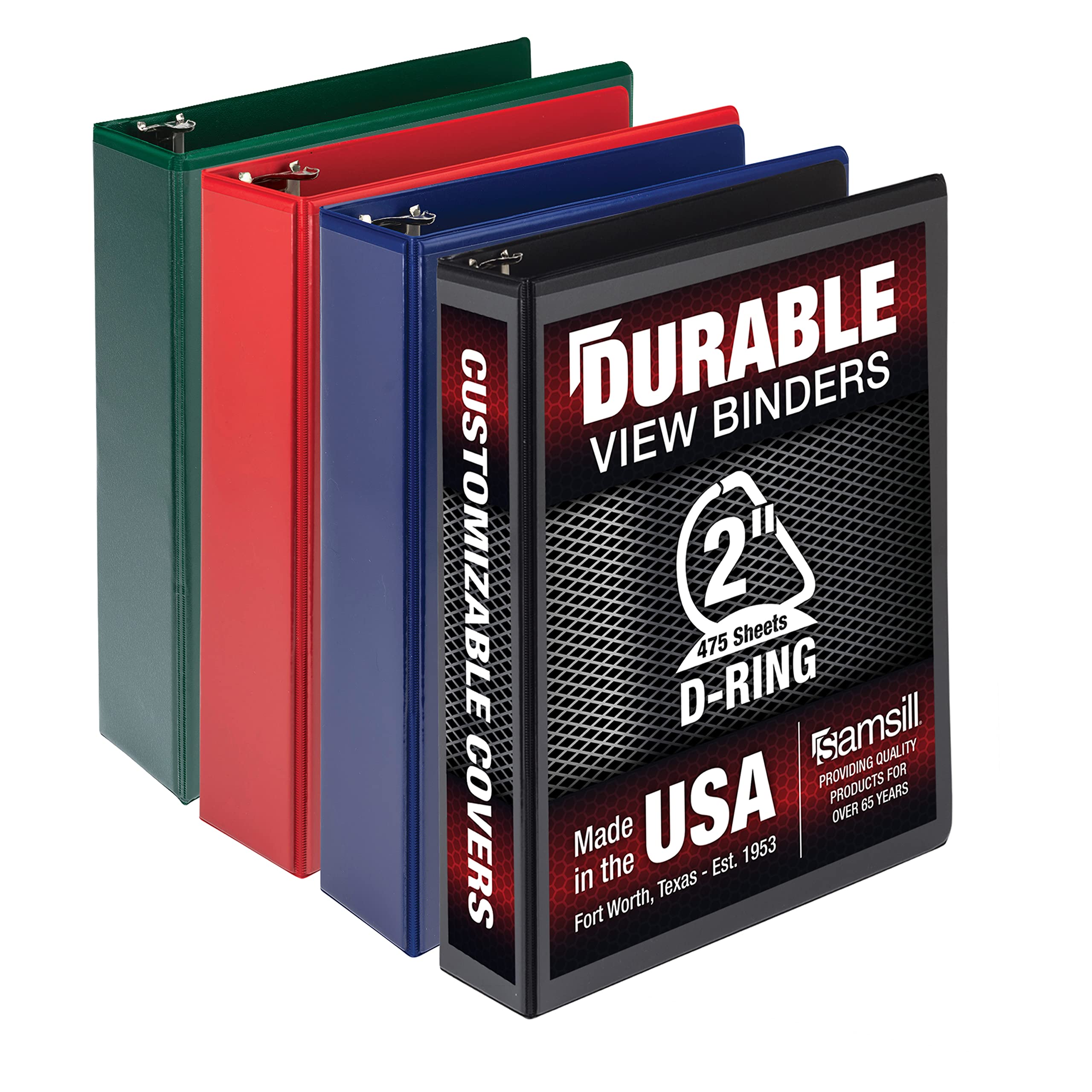 Photo 1 of Samsill Durable 2 inch 3 Ring Binder, Made in USA, D Ring Binder, FSC 100% Recycled Chipboard, Basic Assortment, 4 Pack