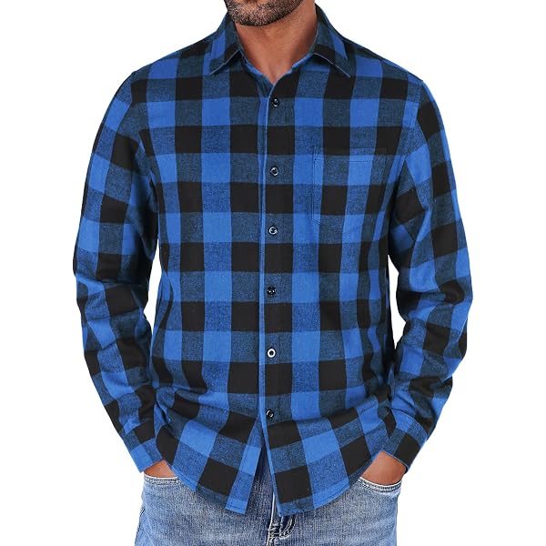 Men's Flannel Shirt Hoodie - Plaid Long Sleeve Button Down With Pocket, Western Casual Style - View #8