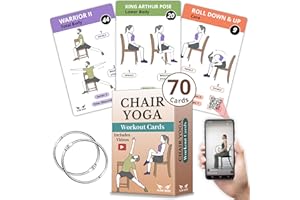 Chair Yoga for Seniors Over 60 – 70 Exercise Cards with Videos & Workout Plan – Includes 5-Week Challenge, Ebook, Chart & 2 R