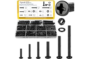 Fgruh 225pcs Screws and Nuts Assortment Kit,M4 M5 M6 Phillips Pan Head Assorted Nuts and Bolts,Washers Kit for Headboard, Wall Plate Switch, Receptacles Mounting Screws Black