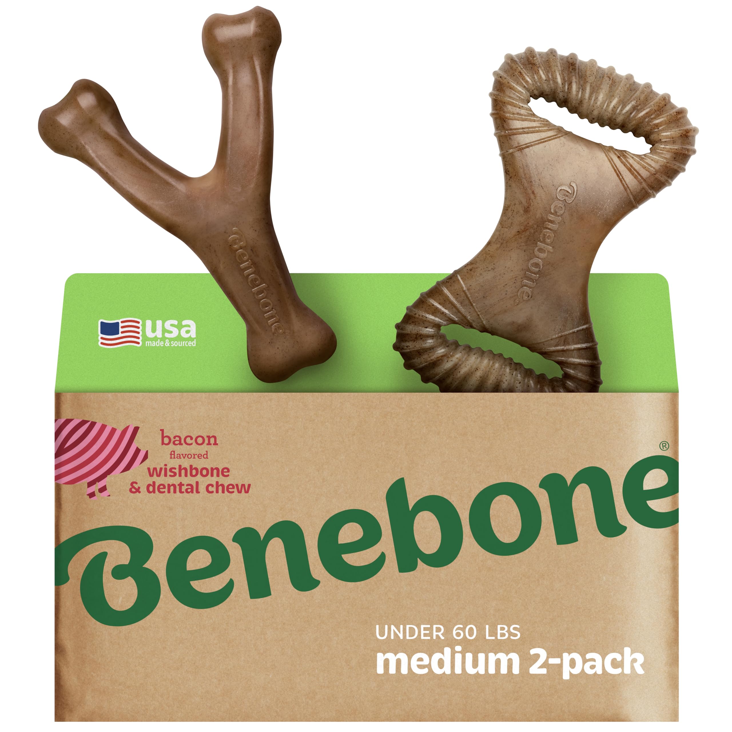 Photo 1 of ***** 1 PK *** Benebone 2-pack Wishbone/Dental Durable Dog Chew Toys, Dog Toys for Aggressive Chewers, Real Bacon, Made in USA, Medium