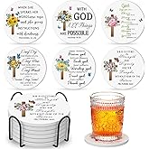 Umigy Christian Coasters for Drinks with Bible Verse Coasters Set of 6 with Holder Inspirational Absorbent Ceramic Drink Religious Valentine Gift with Cork for Table Desk Protection