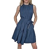 DKNY Womens Sleeveless Jewel Neck Fit and Flare Dress