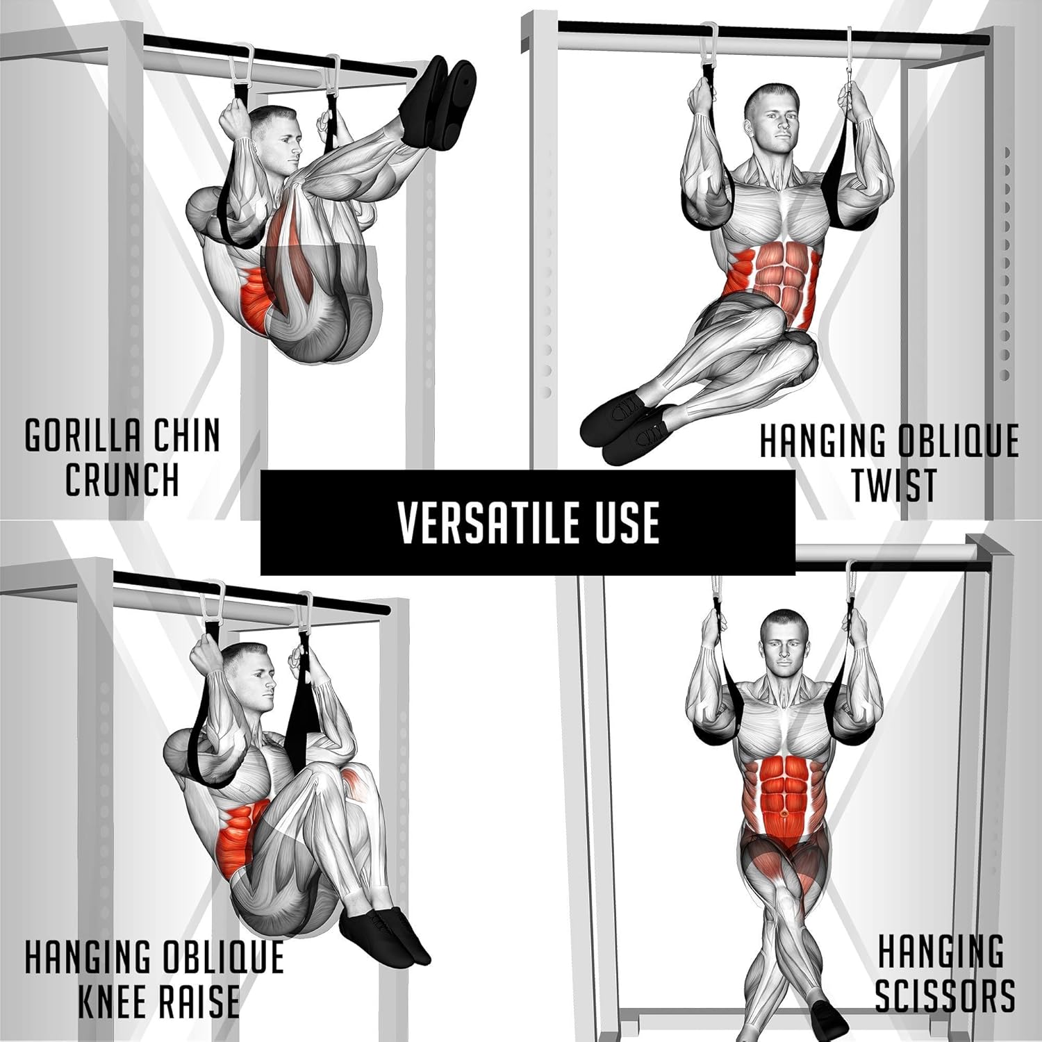 RIMSports Ab Straps for Core Workouts - Heavy Duty Padded Hanging Ab Straps for Pullup Bar - Premium Arm Straps for Ab Workout, Leg Raises, Pullups & Chin up - Exercise Straps with Steel Carabiners : Sports & Outdoors