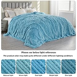 GONAAP Fuzzy Faux Fur Throw Blanket Sky Blue Super