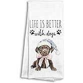 DEQSX Cute Labrador Retriever Kitchen Towels, Chocolate Lab Gifts Dish Tea Towels for Kitchen, Coquette Pink Bow Chinoiserie Dog Decorative Hand Towel for Bathroom, Dog Lover Gifts, 16x24 Inch