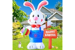 DeeKom Huge 12FT Tall Easter Inflatable Decoration Standing Bunny Holding Egg and Paintbrush, Build-in LED Lights Holiday Blow Up Yard Decoration, for Spring Outdoor,Garden, Yard Lawn Decor