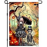 BlissYard Halloween Horror Garden Flag 12x18 Inch Gothic Doll Pumpkin Umbrella Skull Boy Flag Outdoor Yard Decoration House Banner Porch Lawn Patio Home Decor