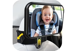 TAZENI Fixed Headrest Car Mirror for Baby Rear Facing Fit Tesla and Other Models Shatterproof Baby Mirror for Car Back Seat 360° Wide Clear View Crash Tested Stable Velcro Strap Newborn Baby Essentials
