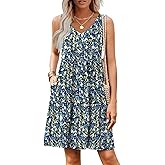 Hount Womens Summer Casual Dresses 2026 V Neck Sleeveless Beach Sundresses Flowy Tiered Tank T Shirt Dress with Pockets