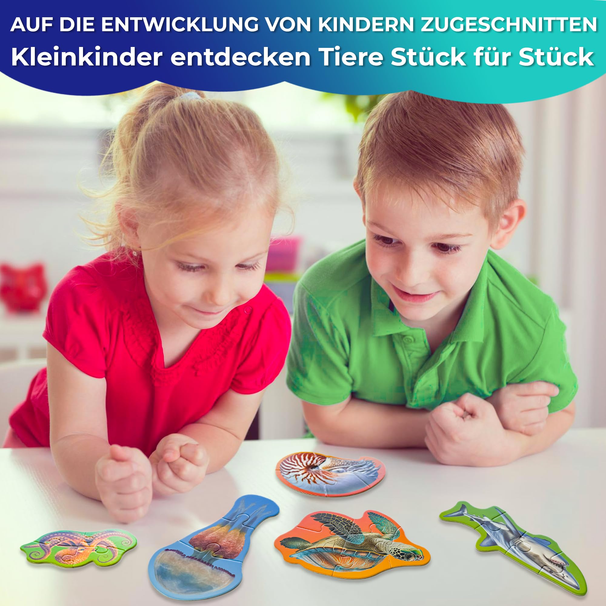QUOKKA Spielzeug Puzzle Ab 2 3 Jahre - Meerestiere Spiele ab 3-5 Jahre - 8 Realistische Tierformen - 40 Große Teile Geschenk Für Junge und Mädchen 4