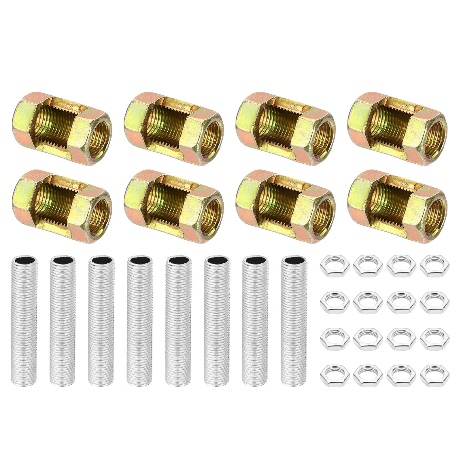PATIKIL M10 Fine Thread Lamp Pipe Repair Parts Kits, 32 Pcs M10×25 Metal Hexagon Open Coupling Nut with Threaded Pipe and Hex Nut for Lights Extension Rod
