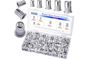 ASKWAY Rivet Nuts 320 PCS, Metric Insert Rivet Nut Combination Kit, Aluminum Flat Head Thread Insert Rivet Nuts, Suitable for Automotive, Furniture Decoration, Sheet Metal Assembly and Industrial Products