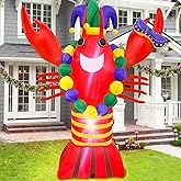 6 Ft Mardi Gras Decoration Inflatable Lobster with Crown Mask Necklace Built-in LED Lights, Purple Gold Green Mardi Gras Outdoor Decor for Carnivals Party Yard Lawn Garden Home Indoor