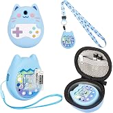Meetikar Carrying Case and Silicone Cover Compatible with Tamagotchi Pix Virtual Pet Game Machine, (5-in-1) Silicone Cover for Tamagotchi Pix, with Finger Lanyard and Screen Protector (Blue)
