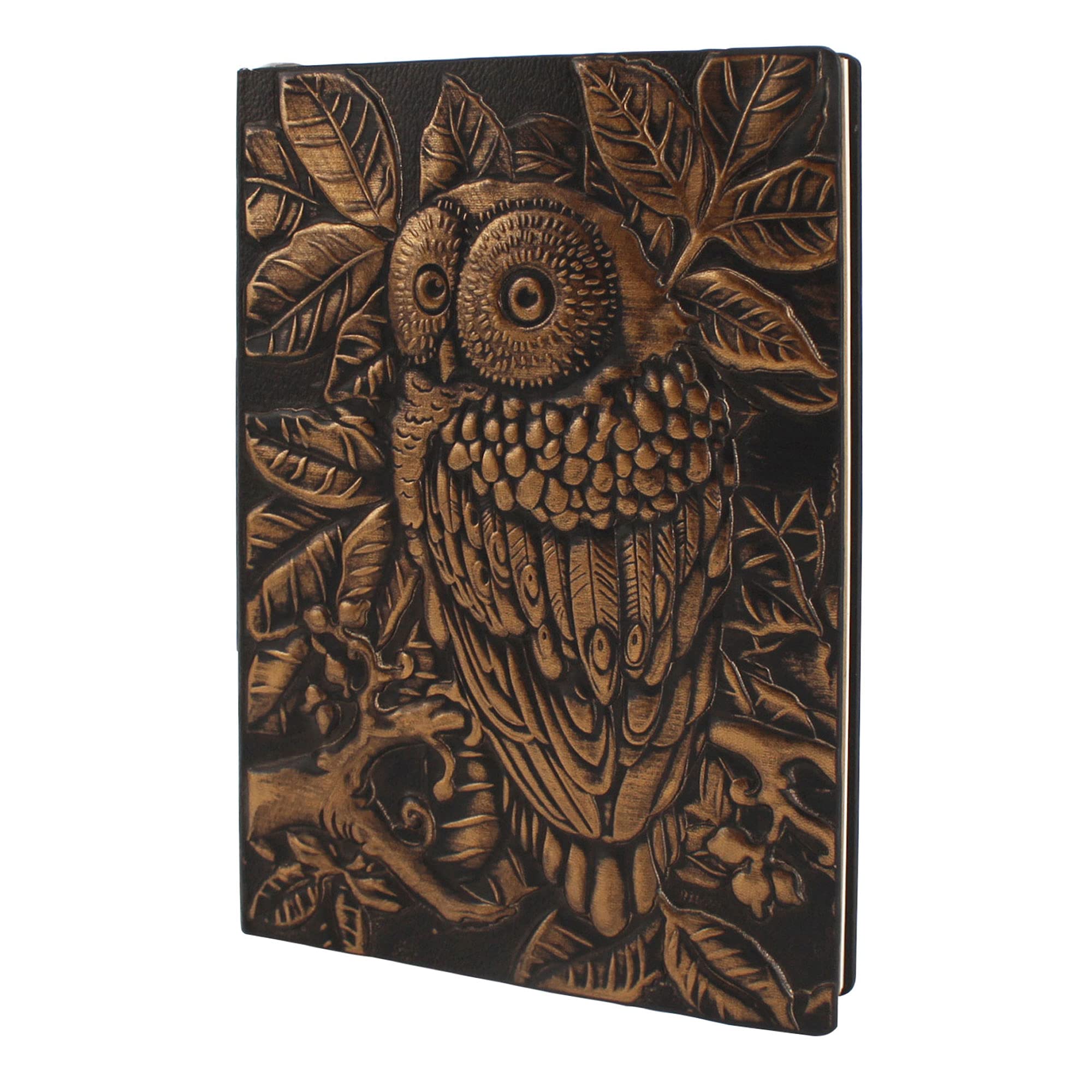 Millya Faux Leather Hardcover Notebook Owl Pattern Embossed Travel Journal Diary Bronze Personal Notepad