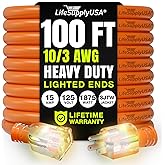 100ft Outdoor/Indoor Extension Cord 10/3 Gauge Ultra Heavy Duty 3 Prong SJTW, Waterproof, Flexible Cold-Resistant Long Power 