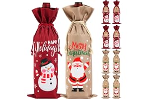 LUXSHINY 10pcs Wine Bottle Bags, Christmas Burlap Wine Bags, Wine Bottle Cover with 12pcs Tags and Drawstrings for Christmas Party Housewarming Tastings