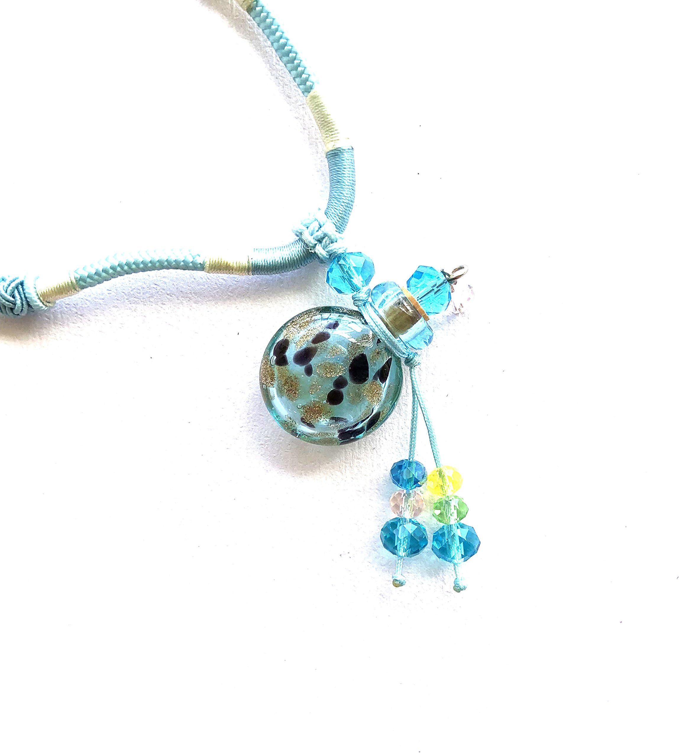 HYIdealism Dark Blue Glazed Glass Aromatherapy Essential Oil Diffuser Necklace Pendant Locket Jewelry Gift Package