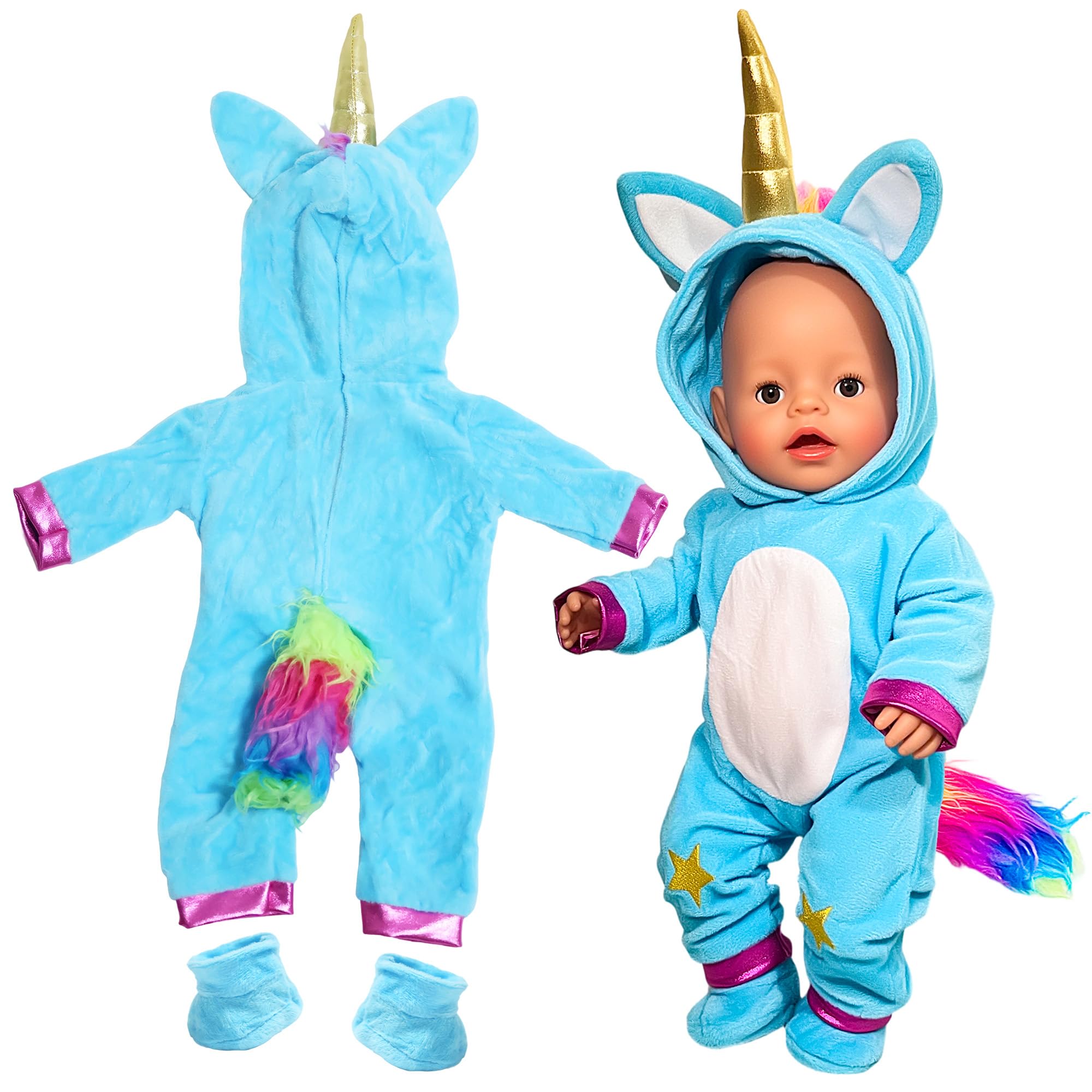 Baby Doll Clothes Overalls for 14-17 Inch Doll, 35-43 cm New Blue Dolls Clothes Outfits, Cute Cartoon Sweet Doll Clothes with Socks for Kids Birthday