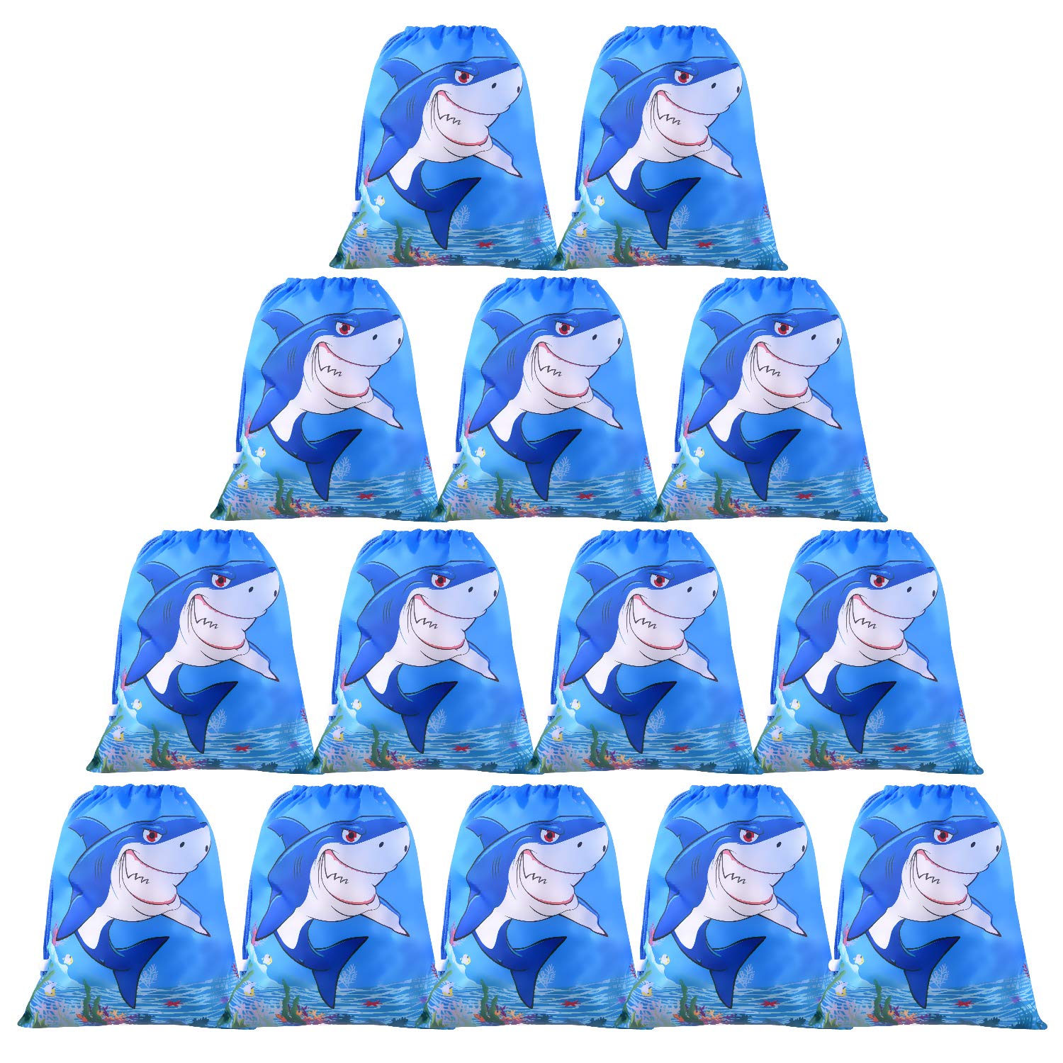 FEPITO 12 Pack Shark Party Favors Bags Shark Drawstring Bags Bulk Goodie Bags,Gift Bags,Treat Bags for Shower Party