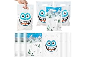 GAOFANWAIㅤ GaofanWai Polar Monster Goodies Bag - 50PCS Winter Monster Party Favor Bag with Handle White Candy Bag for Kids Christmas Treat Bag Plastic Snack Bag Bulk for Birthday Winter Holiday Party Supplies